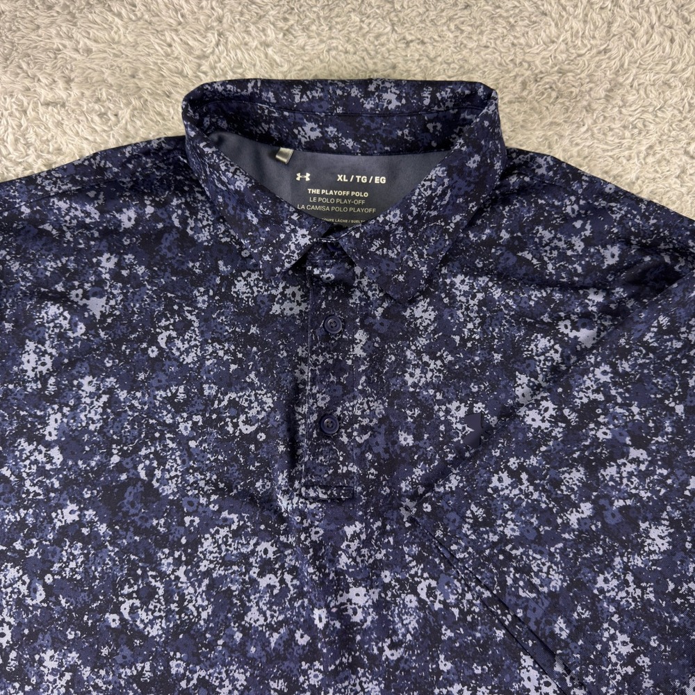 Under Armour Mens XL Playoff Polo Navy Blue Digital Floral Camo Golf Shirt Loose